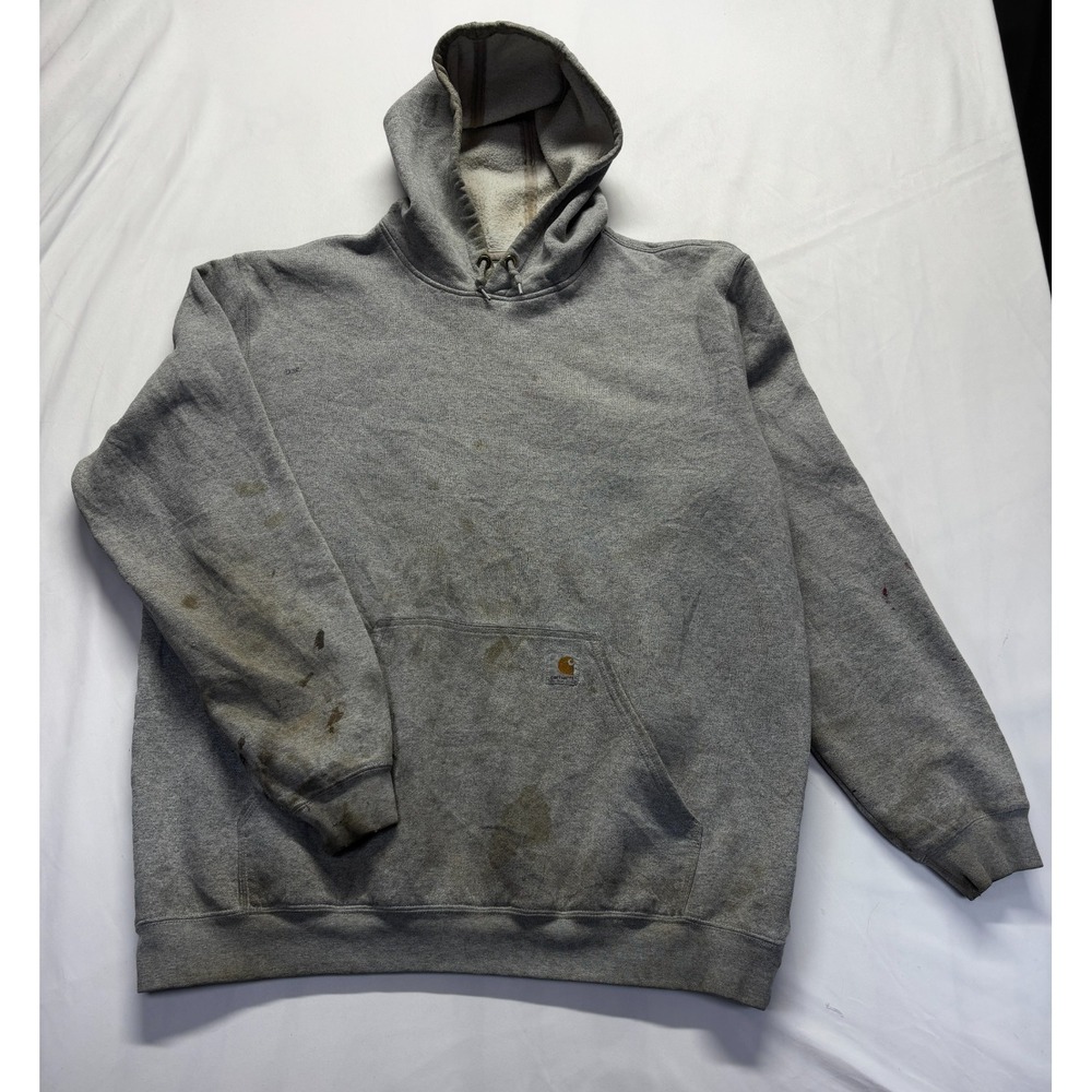 Carhartt Original Fit Hoodie Mens XL Tall Heather Gray Fleece Lined Workwear‎